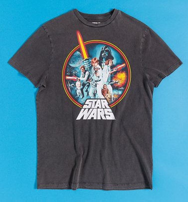 Star Wars Retro Circle Charcoal Vintage Wash T-Shirt