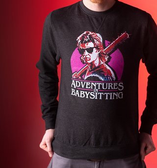 Stranger Things Inspired Steve Adventures In Babysitting Black Heather Sweater Stranger Things Inspired Steve Adventures In Babysitting Black Heather Sweater