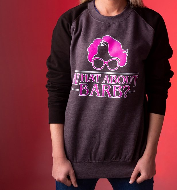 Stranger Things Inspired What About Barb Charcoal and Black Baseball Sweater Stranger Things Inspired What About Barb Charcoal and Black Baseball Sweater