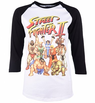Street Fighter II Pixel Gang White And Black Raglan Baseball T-Shirt Street Fighter II Pixel Gang White And Black Raglan Baseball T-Shirt