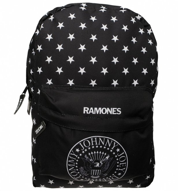 The Ramones Logo and Star Print Backpack by Rock Sax The Ramones Logo and Star Print Backpack by Rock Sax