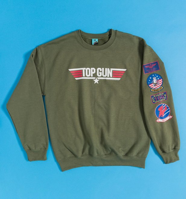 Top Gun Badges Khaki Sweater with Sleeve Print