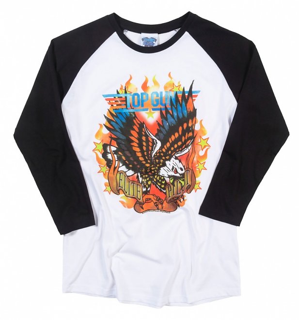 Top Gun Elite Pilot Eagle White And Black Raglan Baseball T-Shirt Top Gun Elite Pilot Eagle White And Black Raglan Baseball T-Shirt