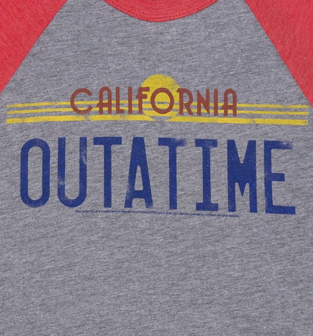 Back to the Future Outatime Heather Grey and Heather Red Raglan Baseball Tee Back to the Future Outatime Heather Grey and Heather Red Raglan Baseball Tee