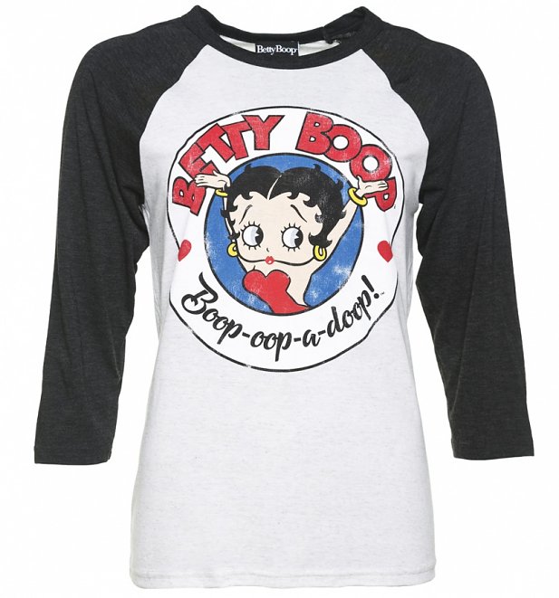 Classic Betty Boop White and Black Raglan Baseball T Shirt Classic Betty Boop White and Black Raglan Baseball T Shirt