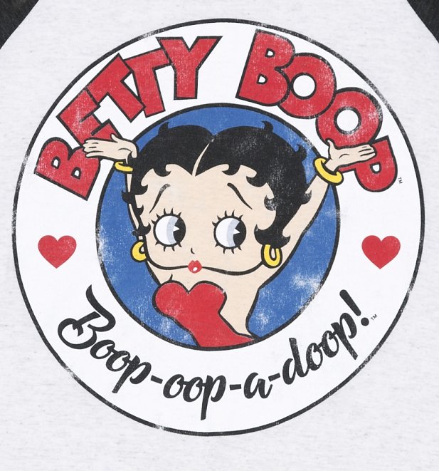 Classic Betty Boop White and Black Raglan Baseball T Shirt Classic Betty Boop White and Black Raglan Baseball T Shirt