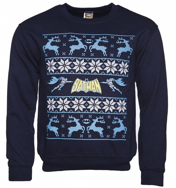 Unisex Navy Batman Logo And Reindeer DC Comics Fair Isle Christmas Sweater Unisex Navy Batman Logo And Reindeer DC Comics Fair Isle Christmas Sweater