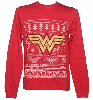 Unisex Red DC Comics Wonder Woman Fair Isle Christmas Sweater Unisex Red DC Comics Wonder Woman Fair Isle Christmas Sweater