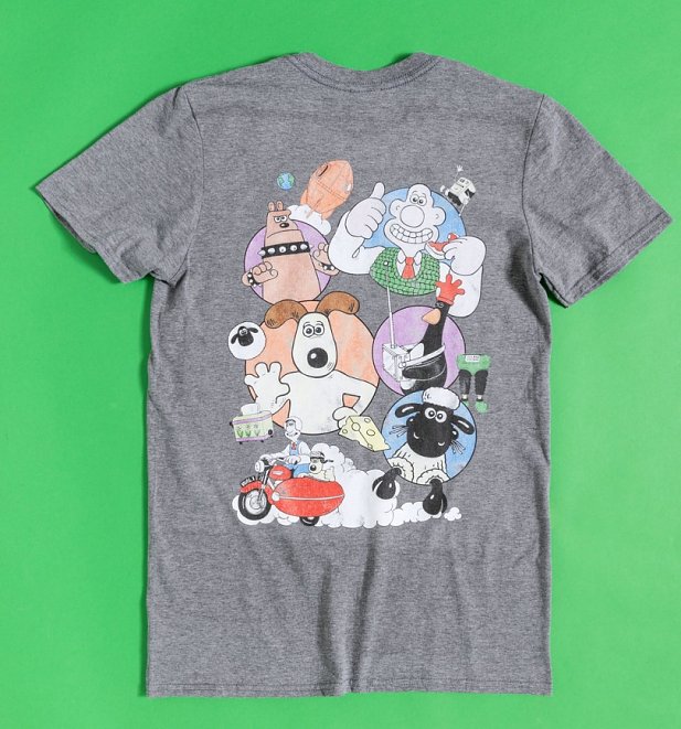 Wallace And Gromit Back Print Grey Marl T-Shirt Wallace And Gromit Back Print Grey Marl T-Shirt