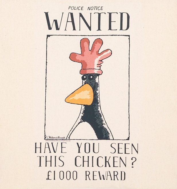 Wallace And Gromit Feathers McGraw Wanted Poster Tote Bag Wallace And Gromit Feathers McGraw Wanted Poster Tote Bag