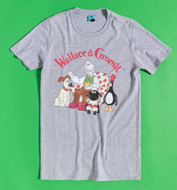 AWAITING APPROVAL PPS SENT 28/7 Wallace And Gromit Home Scene Grey Marl T-Shirt