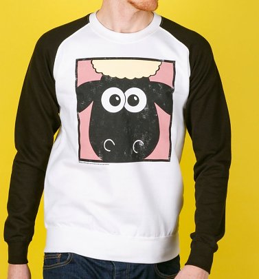 Wallace And Gromit Shaun The Sheep Face White and Black Raglan Baseball Sweater Wallace And Gromit Shaun The Sheep Face White and Black Raglan Baseball Sweater