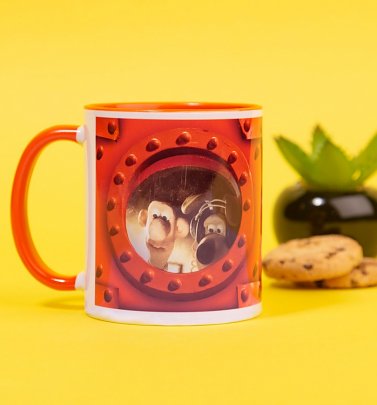 Wallace and Gromit Rocket Portholes Orange Handle Mug Wallace and Gromit Rocket Portholes Orange Handle Mug