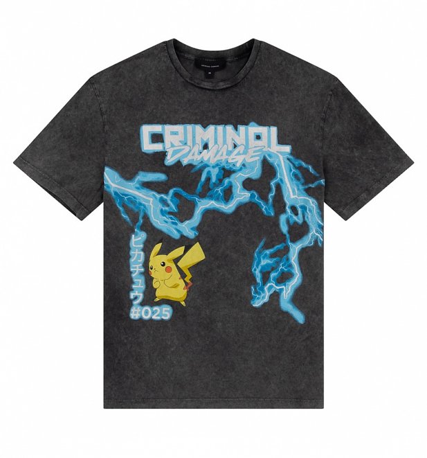 Washed Black Pokemon Pikachu Lightning T-Shirt from Criminal Damage Washed Black Pokemon Pikachu Lightning T-Shirt from Criminal Damage