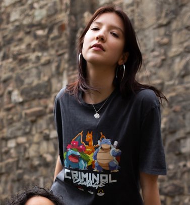 Washed Black Pokemon Starter T-Shirt from Criminal Damage Washed Black Pokemon Starter T-Shirt from Criminal Damage