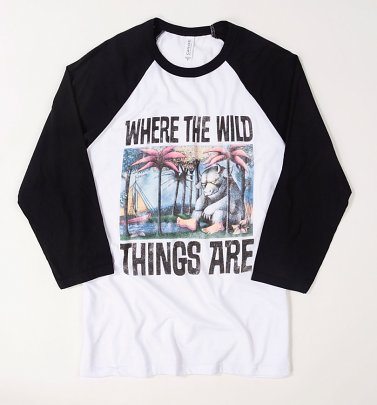 Where The Wild Things Are Book Cover White And Black Raglan Baseball Shirt Where The Wild Things Are Book Cover White And Black Raglan Baseball Shirt