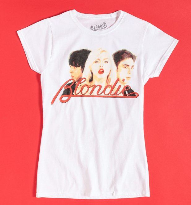 White Blondie Parallel Lines Fitted T-Shirt White Blondie Parallel Lines Fitted T-Shirt