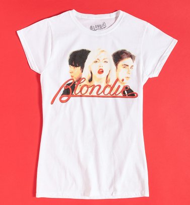 White Blondie Parallel Lines Fitted T-Shirt