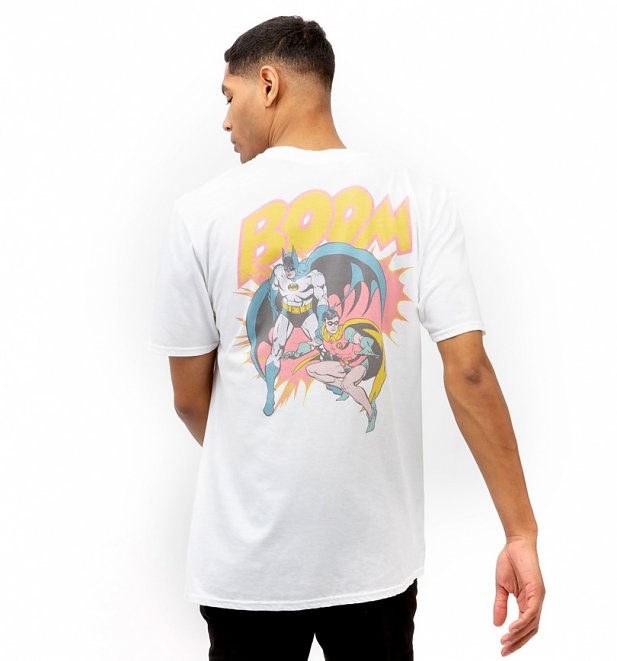 White DC Comics Batman and Robin Boom T-Shirt with Back Print White DC Comics Batman and Robin Boom T-Shirt with Back Print