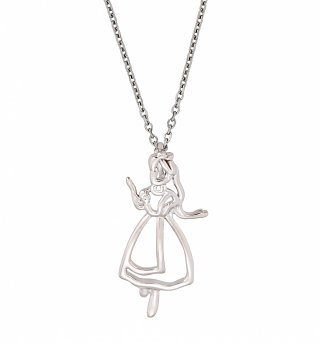 White Gold Plated Alice In Wonderland Outline Necklace from Disney Couture White Gold Plated Alice In Wonderland Outline Necklace from Disney Couture