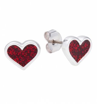 White Gold Plated Alice In Wonderland Red Glitter Heart Stud Earrings from Disney Couture White Gold Plated Alice In Wonderland Red Glitter Heart Stud Earrings from Disney Couture