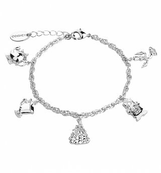 White Gold Plated Beauty & The Beast Characters Charm Bracelet from Disney by Couture Kingdom White Gold Plated Beauty & The Beast Characters Charm Bracelet from Disney by Couture Kingdom