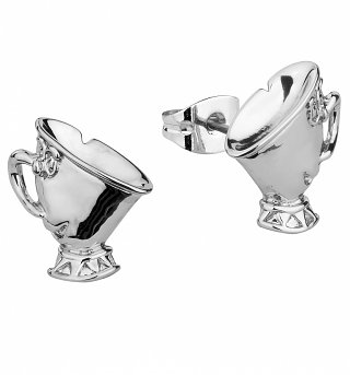 White Gold Plated Beauty & The Beast Chip Stud Earrings from Disney Couture White Gold Plated Beauty & The Beast Chip Stud Earrings from Disney Couture