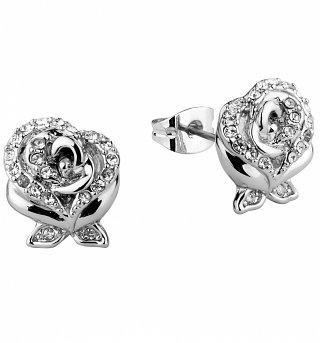 White Gold Plated Beauty & The Beast Enchanted Rose Crystal Stud Earrings from Disney Couture White Gold Plated Beauty & The Beast Enchanted Rose Crystal Stud Earrings from Disney Couture