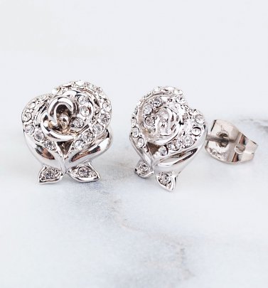 White Gold Plated Beauty & The Beast Enchanted Rose Crystal Stud Earrings from Disney Couture White Gold Plated Beauty & The Beast Enchanted Rose Crystal Stud Earrings from Disney Couture