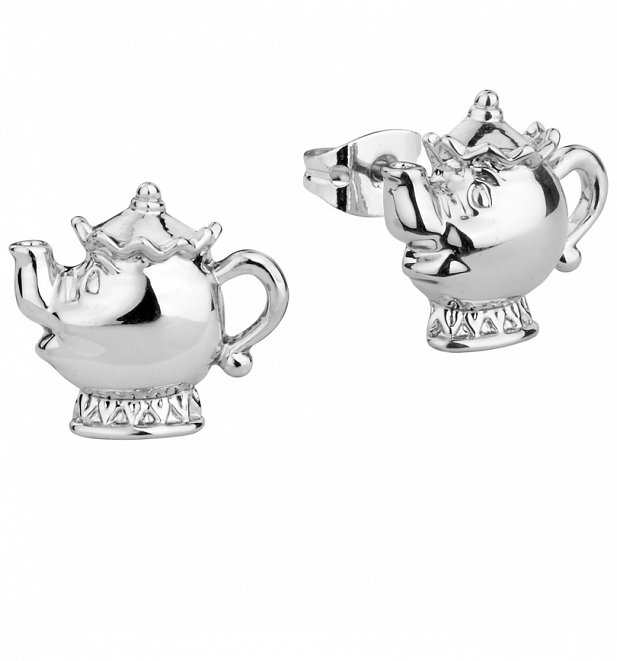 White Gold Plated Beauty & The Beast Mrs Potts Stud Earrings from Disney Couture White Gold Plated Beauty & The Beast Mrs Potts Stud Earrings from Disney Couture