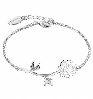 White Gold Plated Beauty & The Beast Rose Bracelet from Disney Couture White Gold Plated Beauty & The Beast Rose Bracelet from Disney Couture