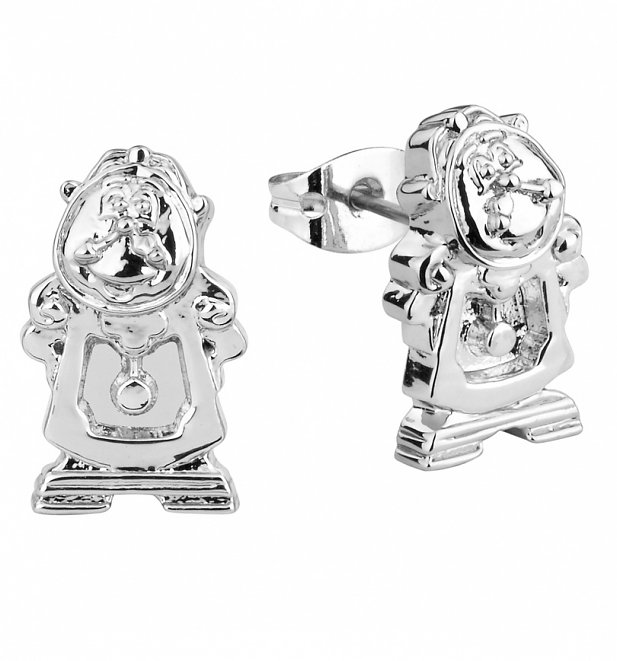 White Gold Plated Beauty And The Beast Cogsworth Stud Earrings from Disney Couture White Gold Plated Beauty And The Beast Cogsworth Stud Earrings from Disney Couture