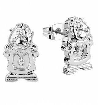White Gold Plated Beauty And The Beast Cogsworth Stud Earrings from Disney Couture White Gold Plated Beauty And The Beast Cogsworth Stud Earrings from Disney Couture