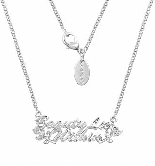 White Gold Plated Beauty & The Beast Beauty Lies Within Necklace from Disney Couture White Gold Plated Beauty & The Beast Beauty Lies Within Necklace from Disney Couture