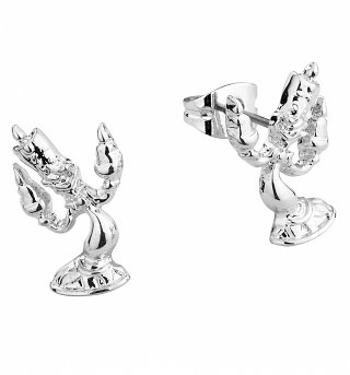 White Gold Plated Beauty & The Beast Lumiere Stud Earrings from Disney by Couture Kingdom White Gold Plated Beauty & The Beast Lumiere Stud Earrings from Disney by Couture Kingdom