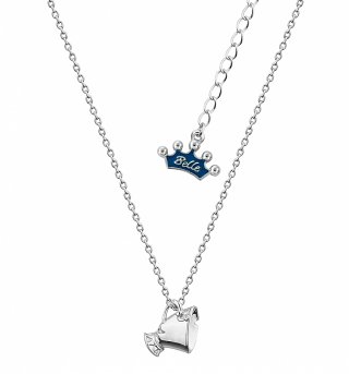 White Gold Plated Beauty & The Beast Chip Necklace from Disney Couture White Gold Plated Beauty & The Beast Chip Necklace from Disney Couture