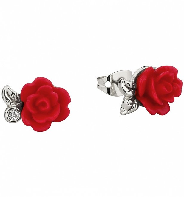 White Gold Plated Beauty & The Beast Enchanted Red Rose Stud Earrings from Disney Couture White Gold Plated Beauty & The Beast Enchanted Red Rose Stud Earrings from Disney Couture