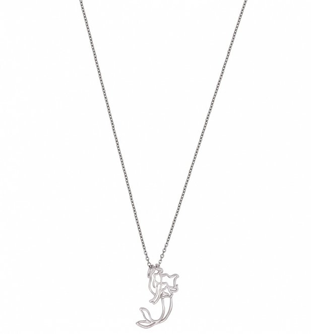White Gold Plated Little Mermaid Ariel Outline Necklace from Disney by Couture Kingdom White Gold Plated Little Mermaid Ariel Outline Necklace from Disney by Couture Kingdom