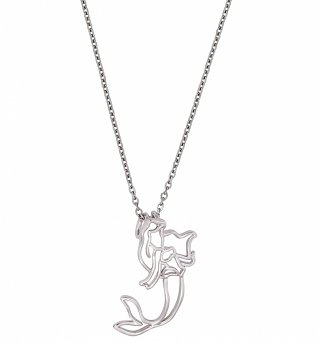 White Gold Plated Little Mermaid Ariel Outline Necklace from Disney by Couture Kingdom White Gold Plated Little Mermaid Ariel Outline Necklace from Disney by Couture Kingdom