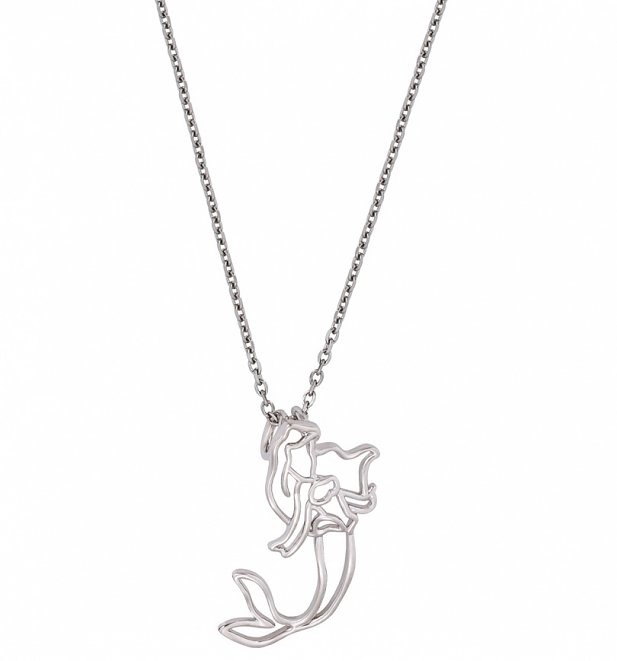 White Gold Plated Little Mermaid Ariel Outline Necklace from Disney by Couture Kingdom White Gold Plated Little Mermaid Ariel Outline Necklace from Disney by Couture Kingdom