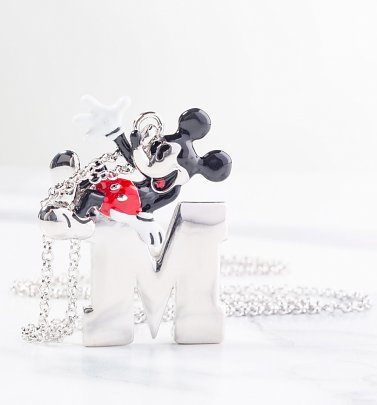 White Gold Plated Mickey Mouse M for Mickey Necklace from Disney by Couture Kingdom White Gold Plated Mickey Mouse M for Mickey Necklace from Disney by Couture Kingdom