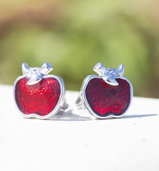 White Gold Plated Snow White Poison Apple Stud Earrings from Disney Couture White Gold Plated Snow White Poison Apple Stud Earrings from Disney Couture