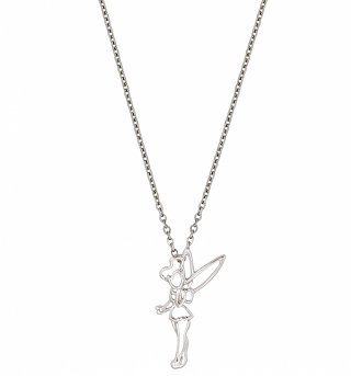 White Gold Plated Tinker Bell Outline Necklace from Disney Couture White Gold Plated Tinker Bell Outline Necklace from Disney Couture