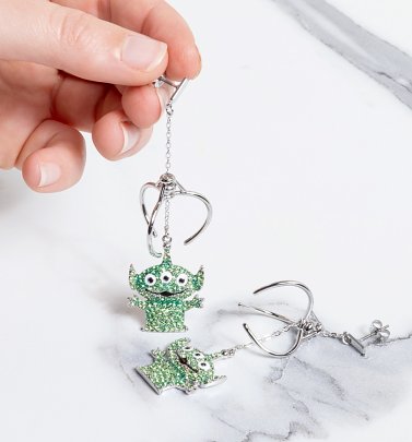 White Gold Plated Toy Story Alien Crystal Drop Earrings White Gold Plated Toy Story Alien Crystal Drop Earrings