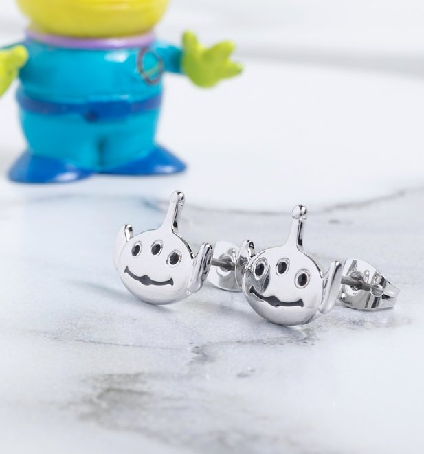 White Gold Plated Toy Story Alien Stud Earrings White Gold Plated Toy Story Alien Stud Earrings