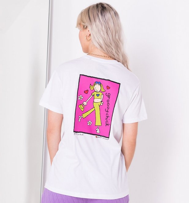 White Groovy Chick Front and Back Print T-Shirt from Daisy Street
