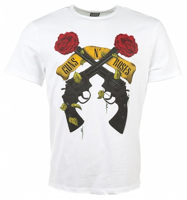 White Guns N' Roses Shooting Roses T-Shirt from Amplified White Guns N' Roses Shooting Roses T-Shirt from Amplified