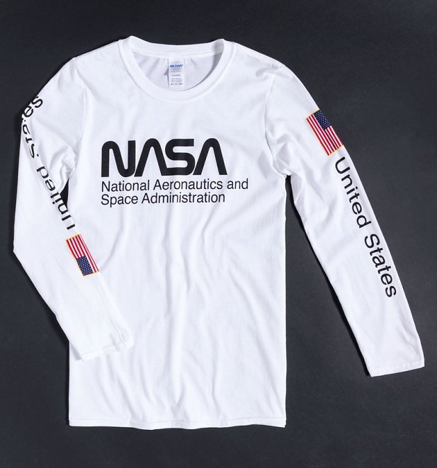White NASA Long Sleeve T-Shirt with Sleeve Print White NASA Long Sleeve T-Shirt with Sleeve Print