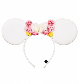 White PU and Floral Bow Disney Minnie Ears Headband White PU and Floral Bow Disney Minnie Ears Headband