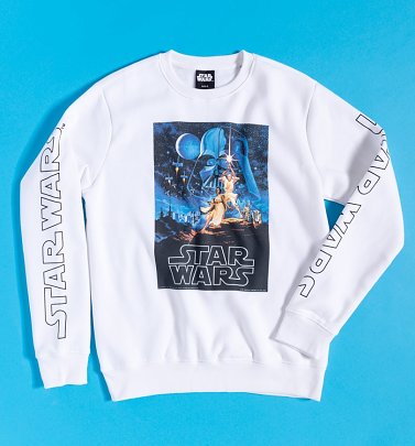 White Star Wars Vintage Poster Sweater with Sleeve Print from Difuzed White Star Wars Vintage Poster Sweater with Sleeve Print from Difuzed